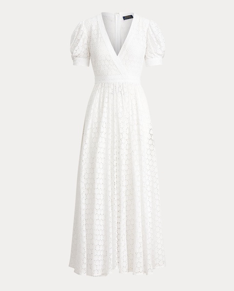 RALPH LAUREN - Bawełniana biała sukienka midi - zdjęcie produktu nr 1