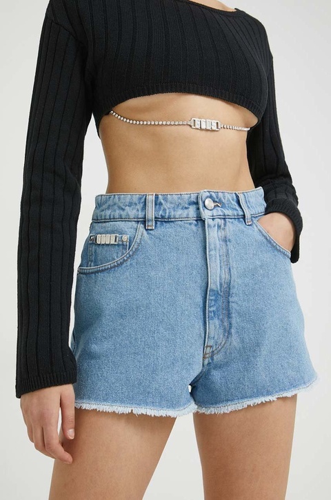 GCDS szorty damskie kolor niebieski z aplikacją high waist - zdjęcie produktu nr 2