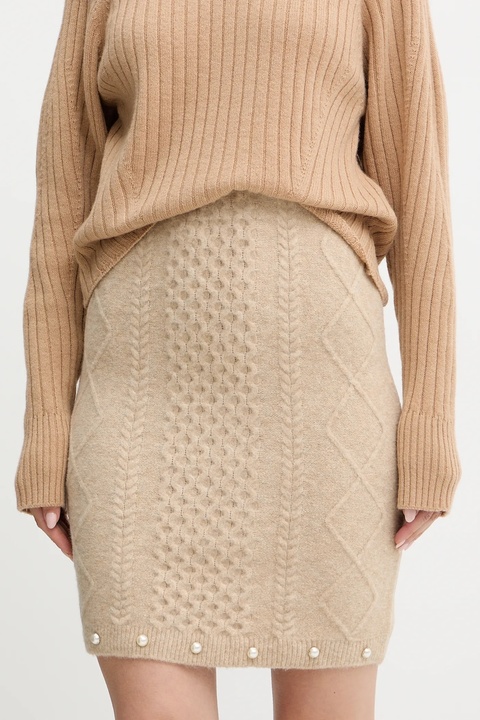 Twinset spódnica z domieszką wełny kolor beżowy mini prosta 252AP3044 - zdjęcie produktu nr 1