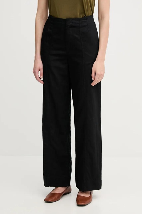 Calvin Klein Jeans spodnie z domieszką lnu damskie kolor czarny proste high waist J20J225340 - zdjęcie produktu nr 1