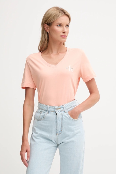 Calvin Klein Jeans t-shirt bawełniany 2-pack damski kolor pomarańczowy LV047C906G - zdjęcie produktu nr 1