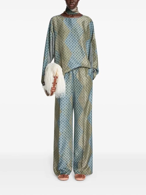 DRIES VAN NOTEN geometric-pattern elasticated trousers - Blue - zdjęcie produktu nr 2