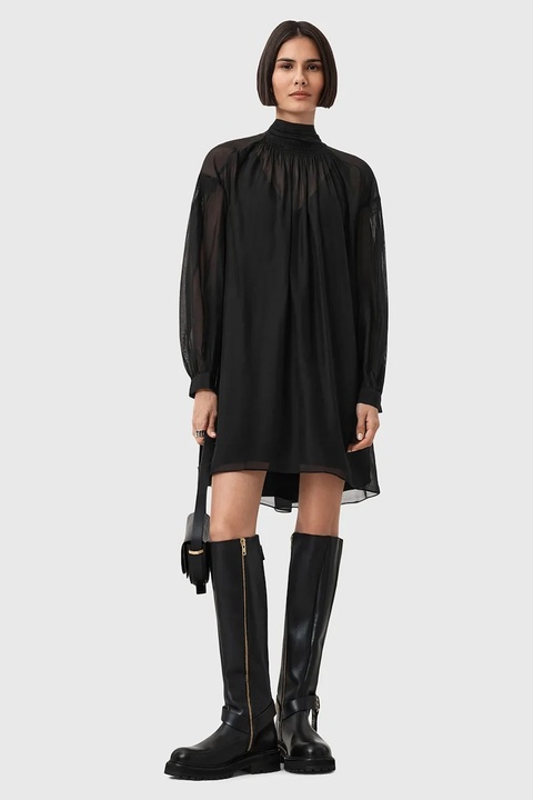 AllSaints sukienka z dodatkiem jedwabiu PEARLA kolor czarny mini rozkloszowana W095DD - zdjęcie produktu nr 1