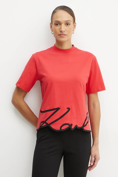 Karl Lagerfeld t-shirt bawełniany damski kolor czerwony A1W17013 - zdjęcie produktu nr 1