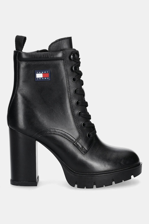 Tommy Jeans botki skórzane TJW HEEL LACE UP BOOT damskie kolor czarny na słupku EN0EN02832 - zdjęcie produktu nr 1
