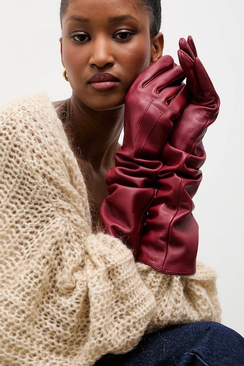 Answear.LAB rękawiczki skórzane damskie kolor bordowy - zdjęcie produktu nr 1