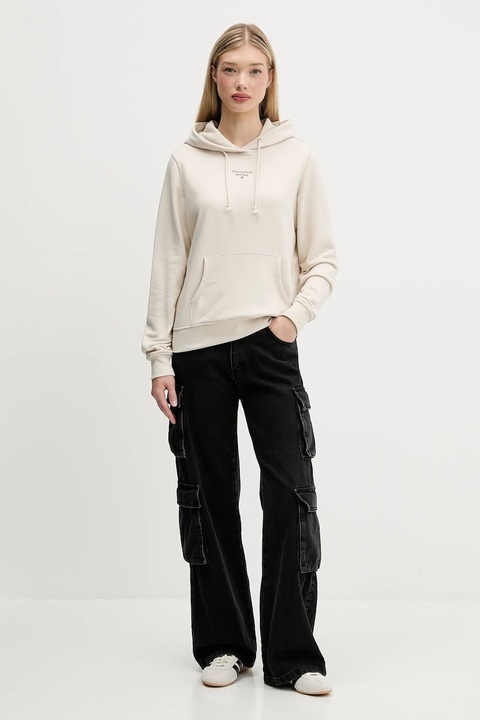 Tommy Jeans bluza damska kolor beżowy z kapturem gładka DW0DW19712 - zdjęcie produktu nr 2