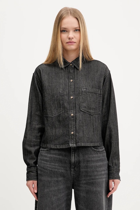 Guess Jeans koszula bawełniana damska kolor czarny relaxed z kołnierzykiem klasycznym W5BH0D D6161 - zdjęcie produktu nr 1