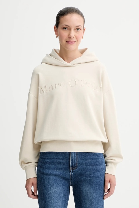 Marc O'Polo bluza bawełniana damska kolor beżowy z kapturem z aplikacją 508407354165 - zdjęcie produktu nr 1