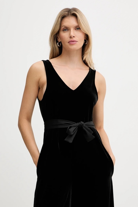 Armani Exchange kombinezon welurowy kolor czarny z dekoltem w szpic XW000976 AF16147 - zdjęcie produktu nr 2