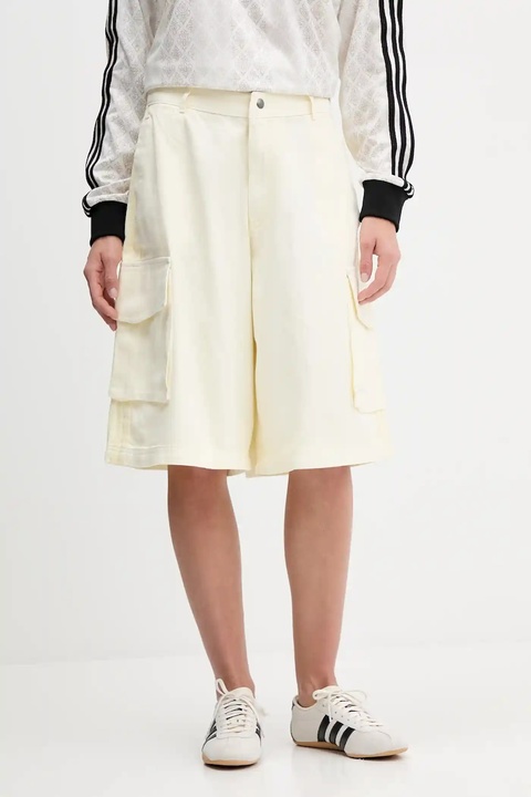 adidas Originals szorty bawełniane Cargo Jorts damskie kolor beżowy gładkie high waist JD0138 - zdjęcie produktu nr 1