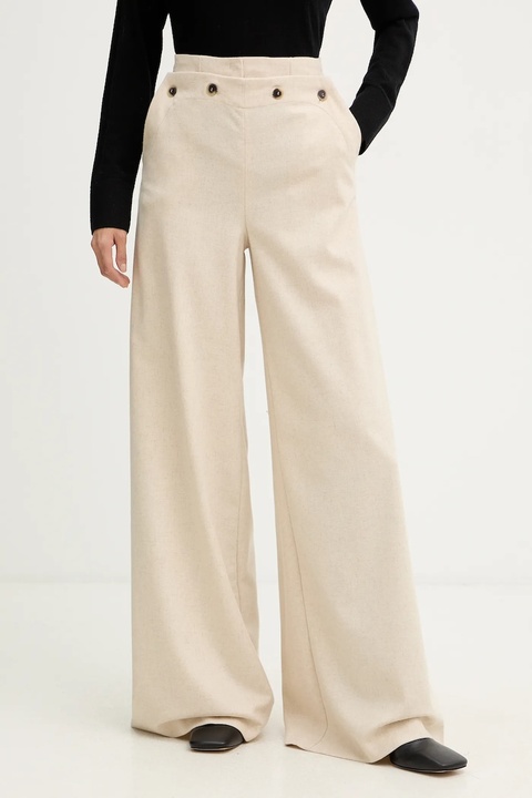 MAX&Co. spodnie damskie kolor beżowy szerokie high waist 2526136124200 - zdjęcie produktu nr 1