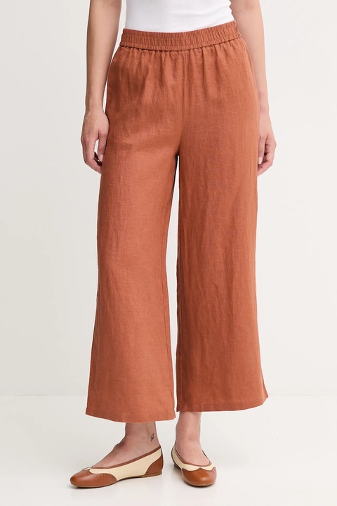 United Colors of Benetton spodnie lniane damskie kolor brązowy proste high waist 4AGHDF09G - zdjęcie produktu nr 1