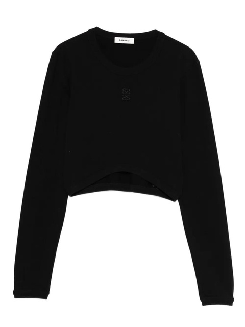 SANDRO embroidered cropped top - Black - zdjęcie produktu nr 1
