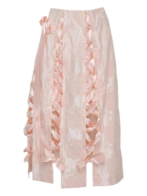 Simone Rocha Unraveling bow-detail brocade midi skirt - Pink - zdjęcie produktu nr 1