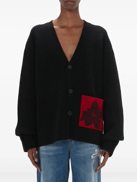 JW Anderson flocked-flower patch-pocket cardigan - Black - zdjęcie produktu nr 2