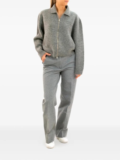 Miu Miu zip-up embroidered cardigan - Grey - zdjęcie produktu nr 1