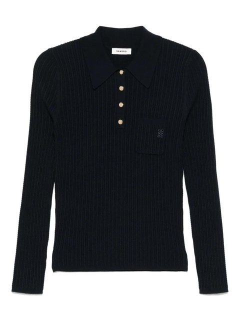 SANDRO ribbed knit polo top - Blue - zdjęcie produktu nr 1
