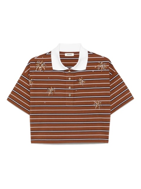 SANDRO striped embellished cropped polo shirt - Brown - zdjęcie produktu nr 1
