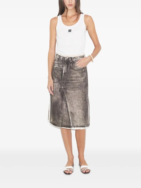 Tory Burch panelled frayed denim midi A-line skirt - Brown - zdjęcie produktu nr 2