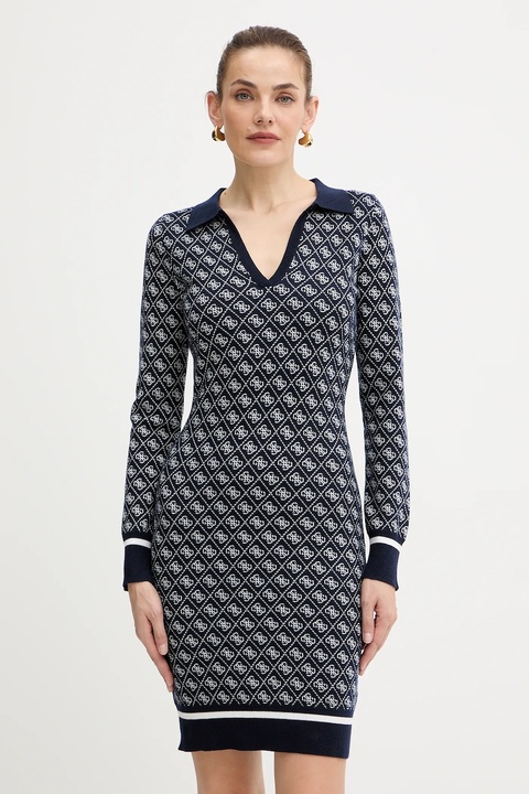 Guess sukienka z domieszką wełny AUBREY kolor granatowy mini dopasowana W5BK25 Z3JD2 - zdjęcie produktu nr 1