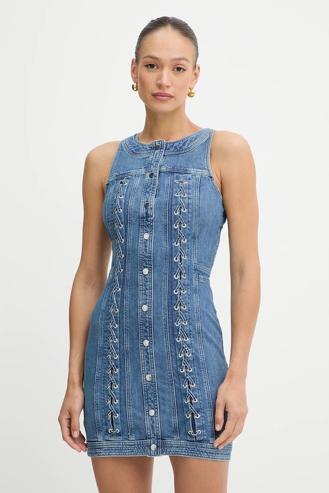 Guess sukienka jeansowa LISBETH kolor niebieski mini dopasowana W5GK93 D4H7C - zdjęcie produktu nr 1