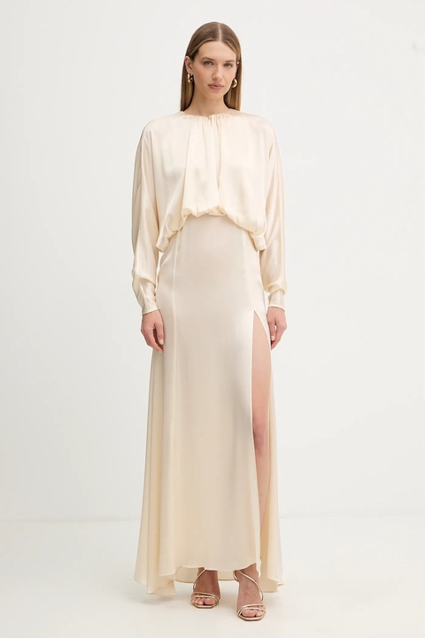 Twinset sukienka z dodatkiem jedwabiu kolor beżowy maxi rozkloszowana 252TS2200 - zdjęcie produktu nr 1