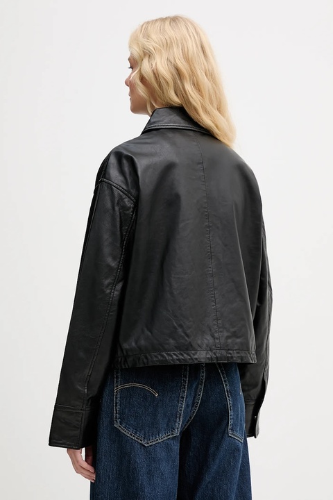 Marc O'Polo kurtka skórzana kolor czarny przejściowa oversize 5000007965 - zdjęcie produktu nr 2