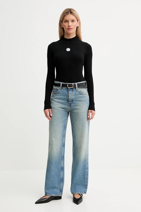 Kenzo sweter damski kolor czarny lekki z półgolfem FF62TO6123LG - zdjęcie produktu nr 2