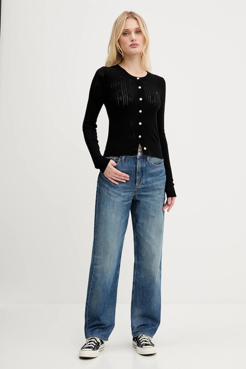 Tommy Jeans kardigan damski kolor czarny lekki DW0DW20966 - zdjęcie produktu nr 2