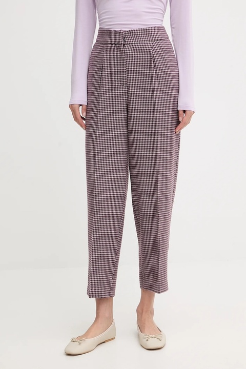 United Colors of Benetton spodnie damskie kolor bordowy proste high waist 44BWDF0AE - zdjęcie produktu nr 1