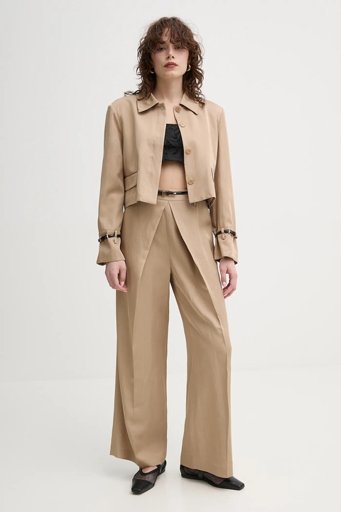 ISABELLE BLANCHE spodnie z domieszką lnu damskie kolor beżowy proste high waist IS25SS-P059-T004 - zdjęcie produktu nr 1