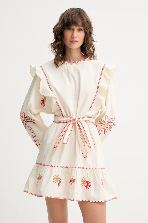 Never Fully Dressed sukienka bawełniana kolor beżowy mini rozkloszowana NFDDR1964 - zdjęcie produktu nr 1