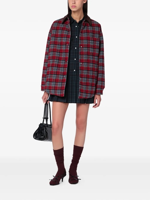 Miu Miu plaid corduroy-collar coat - Red - zdjęcie produktu nr 2