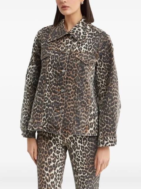 GANNI Jeansowa leopard-print flap-pocket jacket - Brown - zdjęcie produktu nr 2