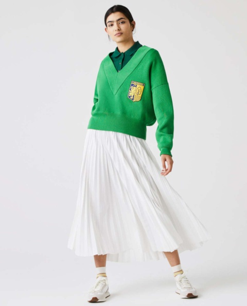 LACOSTE - Zielony sweter z z naszywką z herbem - zdjęcie produktu nr 1