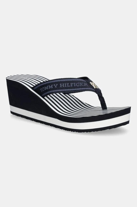Tommy Hilfiger japonki TH STRIPES WEDGE BEACH SANDAL damskie kolor granatowy na koturnie FW0FW08521 - zdjęcie produktu nr 1