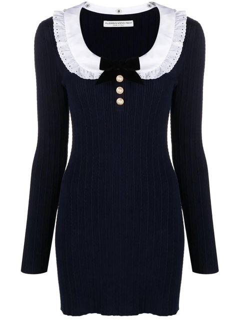 Alessandra Rich lace-collar ribbed-knit minidress - Blue - zdjęcie produktu nr 1