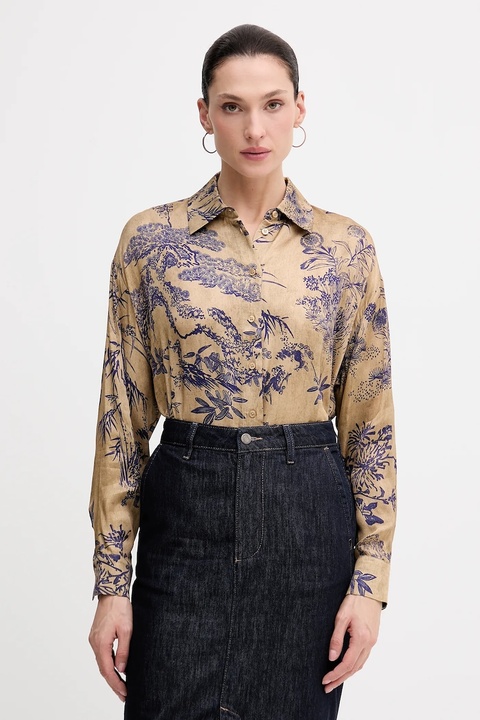 Sisley koszula damska kolor beżowy relaxed z kołnierzykiem klasycznym 5IBNLQ07F - zdjęcie produktu nr 1