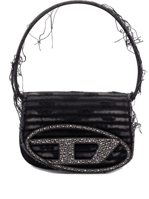 Diesel 1DR crystal-embellished frayed shoulder bag - Black - zdjęcie produktu nr 1