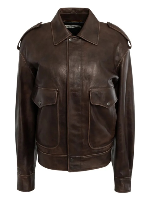 Saint Laurent flap-pockets leather jacket - Brown - zdjęcie produktu nr 1
