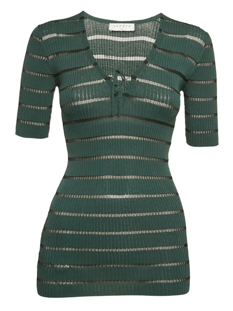 SANDRO pre-owned striped short-sleeve top - Green - zdjęcie produktu nr 1