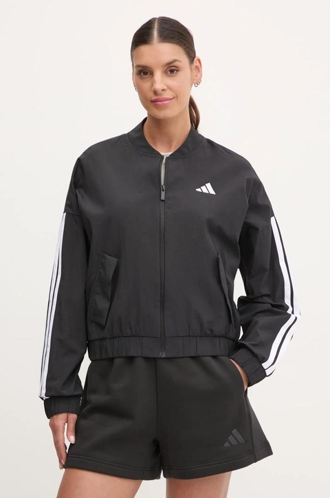 adidas kurtka bomber Essentials damski kolor czarny przejściowa oversize JD5317 - zdjęcie produktu nr 1