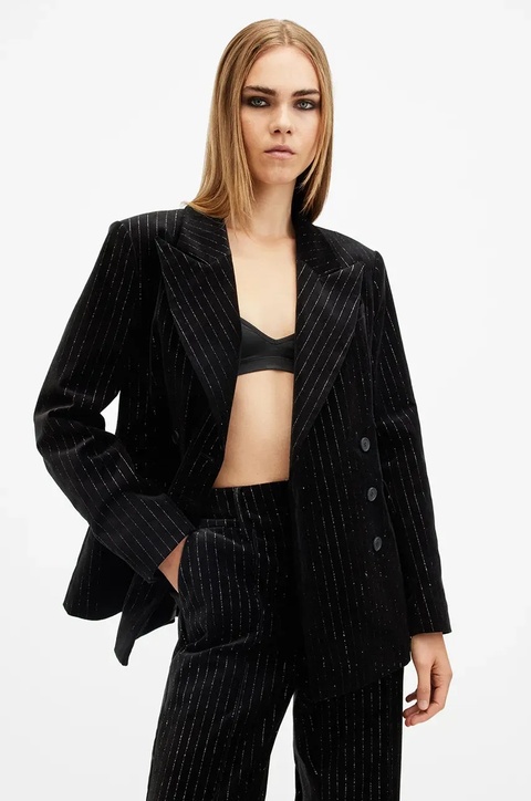 AllSaints marynarka bawełniana SEVENH kolor czarny dwurzędowa W026QB - zdjęcie produktu nr 1