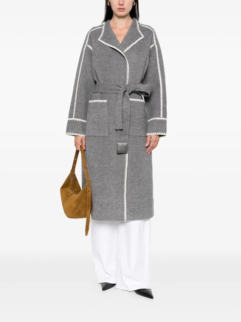 Maje embroidered-trimmed belted coat - Grey - zdjęcie produktu nr 2