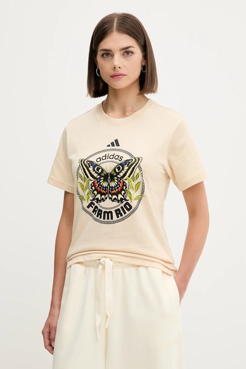adidas t-shirt bawełniany x Farm Rio damski kolor beżowy JL8614 - zdjęcie produktu nr 1