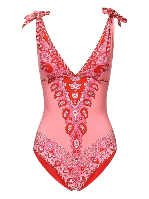 ETRO paisley-print tie-shoulder swimsuit - Pink - zdjęcie produktu nr 1