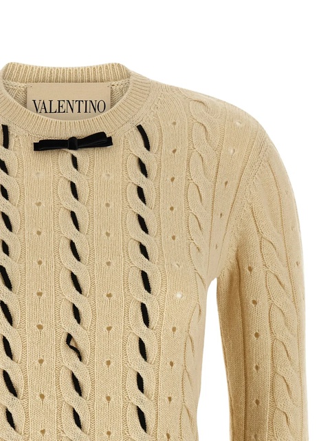 Valentino Garavani cable-knit bow-embellished sweater - Neutrals - zdjęcie produktu nr 2