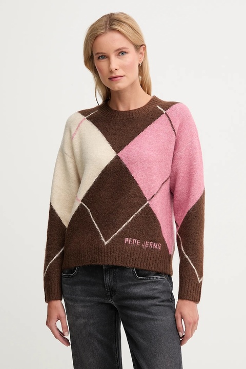 Pepe Jeans sweter z domieszką wełny damski kolor brązowy ciepły PL7000037 - zdjęcie produktu nr 1