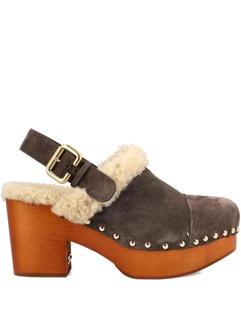 Chloé 80mm shearling-trimmed studded clog - Brown - zdjęcie produktu nr 1